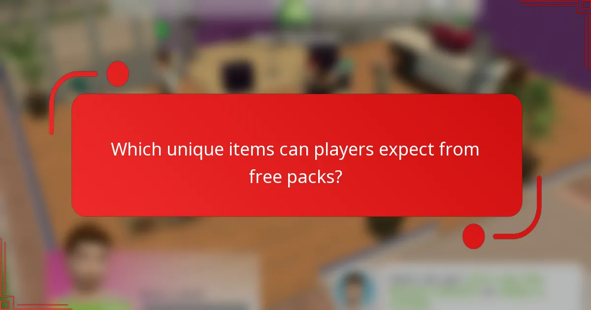 Which unique items can players expect from free packs?